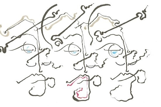 3 VISAGES ET UNE BOUCHE ROUGE