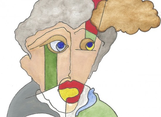 VISAGE AU COL VERT GRIS