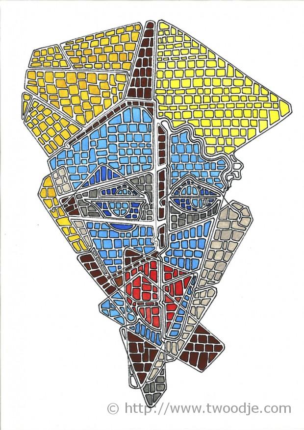 VISAGE MOSAIQUE CHEVEUX JAUNE